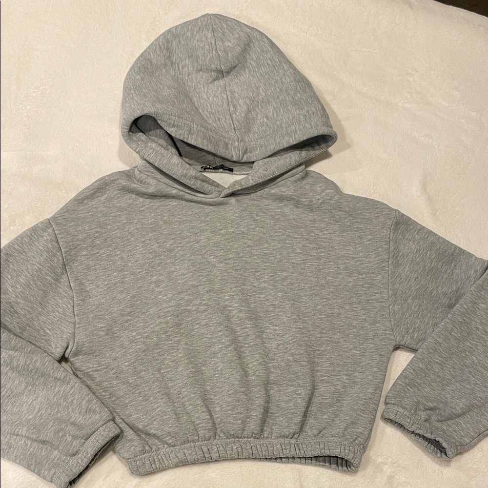 NWOT Zara Heather Gray Cropped Hoodie